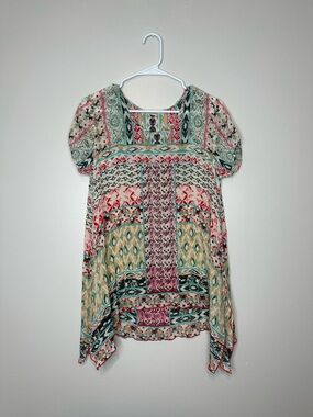 Soft Surroundings Women's Bohemian Cupro Blend Tunic Blouse Size M Multi Color